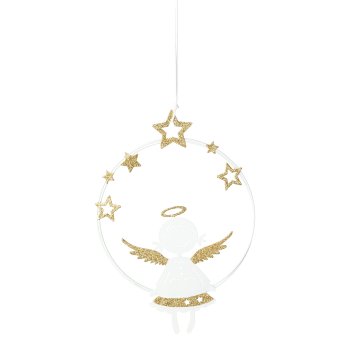 Metal angel ring hanger, 15x22cm, white