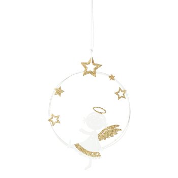 Metal angel ring hanger, 15x22cm, white