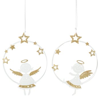 Metal angel ring hanger, 15x22cm, white