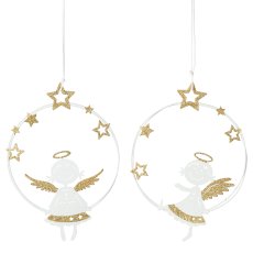 Metal angel ring hanger, 15x22cm, white