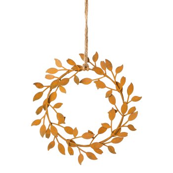 Metal leaf wreath hanger, 14x14cm, rust