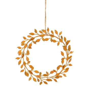 Metal leaf wreath hanger, 19x19cm, rust