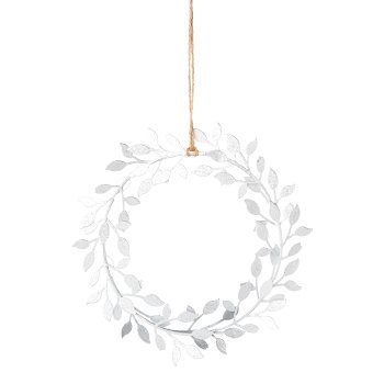 Metal leaf wreath hanger, 19x19cm, silver