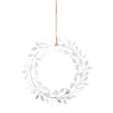 Metal leaf wreath hanger, 19x19cm, silver