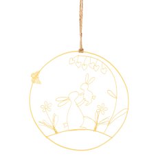 Metal ring w.bunny hanger, 21x21cm, light yellow