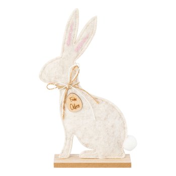Stoff Filz Hase sitzend auf Holzfuss, 15x4x26cm, creme