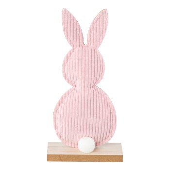 Fabric felt rabbit tail on wooden base, 8x4x19cm, light pink