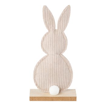 Fabric felt rabbit tail on wooden base, 8x4x19cm, cream