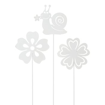 Metal garden stake, 3 assorted SPRING, 32cm, white