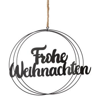 Metal ring wall/hanger HAPPY CHRISTMAS, 18x18cm, black