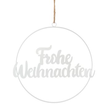 Metall Ring Wand-/Türhänger FROHE WEIHNACHTEN, 25x25cm, weiß