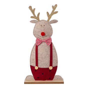 Felt moose on wooden base, 45x23x5cm, red