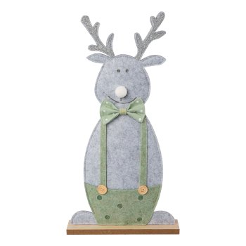 Felt moose on wooden base, 45x23x5cm, light green