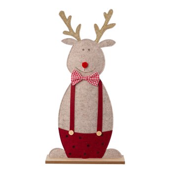 Felt moose on wooden base, 60x31x6cm, red