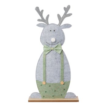 Felt moose on wooden base, 60x31x6cm, light green