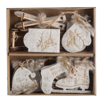 Felt christmas decoration set 1 piece, 16x3x16cm box, cream, 10/box