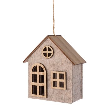 Felt-wood Decoration house, 11x12x6cm, cream