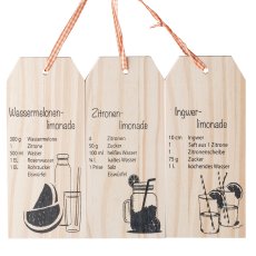 Wooden Hanger Board 3 assorted COKTAILS, 18x1x8cm, natural