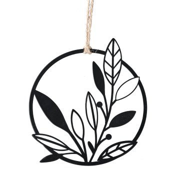 Metal Wire Ring Hanger w.Flower Decoration, 12x12cm, Black