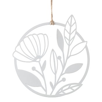 Metal Wire Ring Hanger w.Flower Decoration, 18x18cm, White