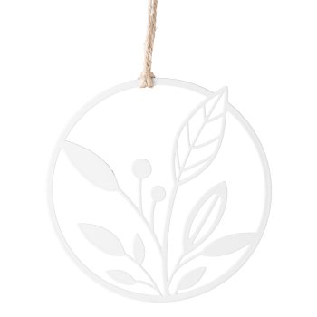 Metal Wire Ring Hanger w.Flower Decoration, 12x12cm, White