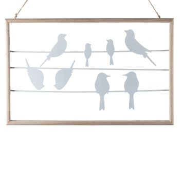 Metal wire frame hanger w.bird decor, 47x1,5x30cm, White