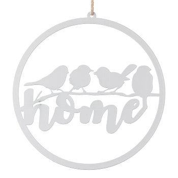 Metal Wire Ring Hanger HOME w.bird decor, 22x22cm, White