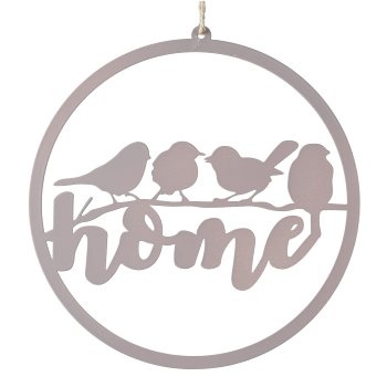 Metal wire ring hanger HOME with bird decor, 22x22cm, Macchiato