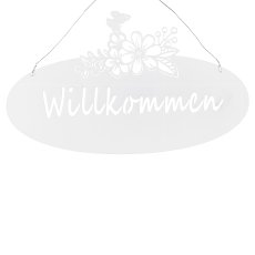 Metall Tür Hänger Board m.Blumendekor 2fa.so., 30x0,5x16cm, Weiß