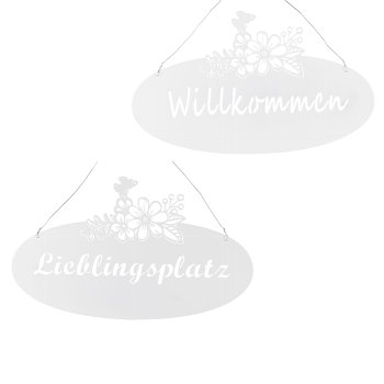 Metall Tür Hänger Board m.Blumendekor 2fa.so., 30x0,5x16cm, Weiß