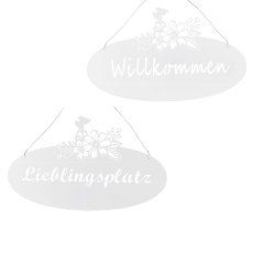 Metall Tür Hänger Board m.Blumendekor 2fa.so., 30x0,5x16cm, Weiß