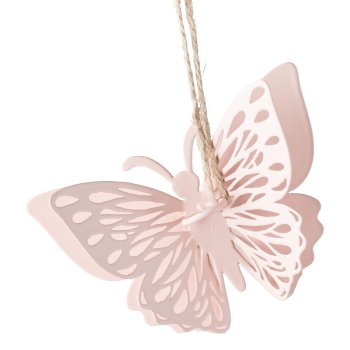 Metal Butterfly Double Hanger, 9x3x7cm, Pink