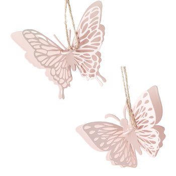 Metal Butterfly Double Hanger, 9x3x7cm, Pink