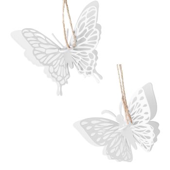 Metal Butterfly Double Hanger, 9x3x7cm, white