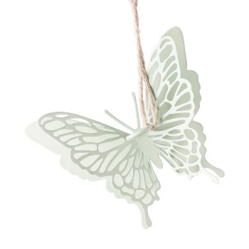 Metal Butterfly Double Hanger, 9x3x7cm, Light Green
