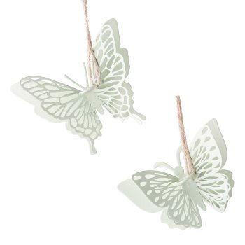 Metal Butterfly Double Hanger, 9x3x7cm, Light Green