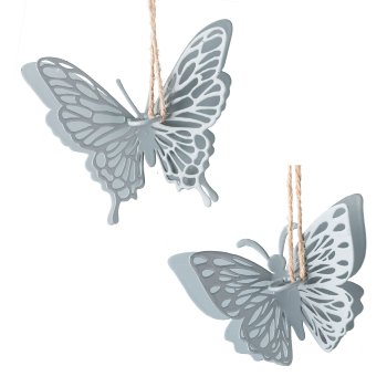 Metall Schmetterling 2.fa sortiert Hänger, 9x3x7cm, Taubenblau