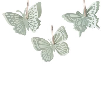 Metal Butterfly Hanger, 3 assorted, 12x3x9cm, Light Green