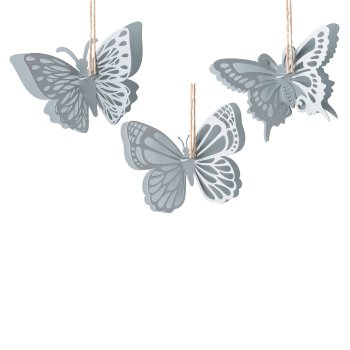 Metal Butterfly Hanger, 3 assorted, 12x3x9cm, Dove Blue