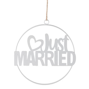 Metal Ring Hanger JUST MARRIED, 18x18xcm, White