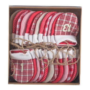 Stoff Säckchen, Adventskalender, 24erSet,Handschuh 200x5cm, Rot