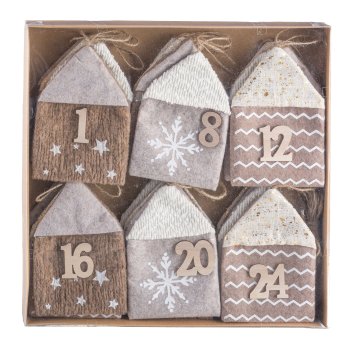 Stoff Säckchen, Adventskalender, 24erSet, Haus 200x5cm, Dunkelbraun