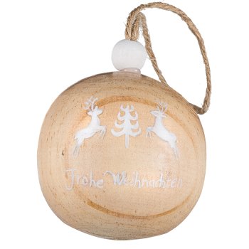 Holz Kugel Ball Hänger, Weihnachtsmotiv ca.7cm, Natur