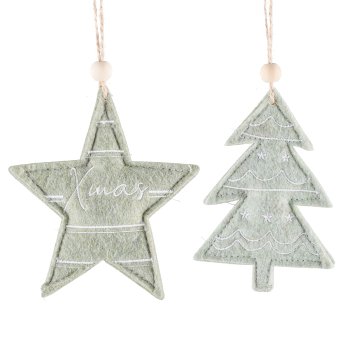 Filz Weihnachtshänger, 2fa.so. Stern/Baum, m.Motiv 10x11cm, Grün