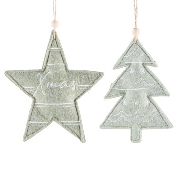 Filz Weihnachtshänger, 2fa.so. Stern/Baum, m.Motiv 14x16cm, Grün
