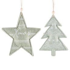 Filz Weihnachtshänger, 2fa.so. Stern/Baum, m.Motiv 14x16cm, Grün