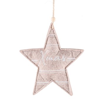 Felt Christmas hanger, 2assorted star/tree, w.motif 14x16cm, dark brown