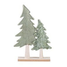 Felt Christmas tree, 2 pieces, on wooden base 24x16x4cm, green