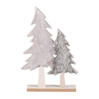 Filz Tannenbaum, 2er, auf Holzbase 24x16x4cm, Dunkelbraun
