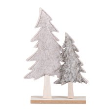 Felt Christmas tree, 2 pieces, on wooden base 24x16x4cm, dark brown